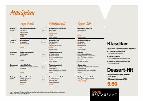 Migros Restaurant Katalog | Migros Restaurant Menüplan | 16.5.2022 - 21.5.2022