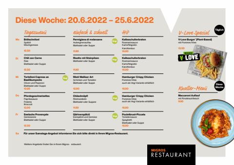 Angebote von Restaurants | Migros Restaurant Menüplan in Migros Restaurant | 20.6.2022 - 25.6.2022