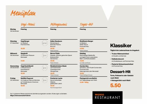 Angebote von Restaurants | Migros Restaurant Menüplan in Migros Restaurant | 26.12.2022 - 31.12.2022